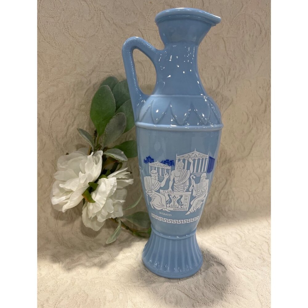 Vintage Blue Ceramic Greek Vase With Socrates Plato & Aristotle Design - Picture 2 of 16